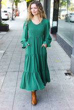 Load image into Gallery viewer, Beautiful You Smocked Ruffle Sleeve Maxi Dress in Green
