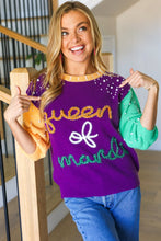 Load image into Gallery viewer, &quot;Queen of Mardi&quot; Pearl &amp; Tinsel Color Block Knit Top

