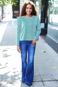 Hello Beautiful Rib Dolman Cropped Sweater Top in Green