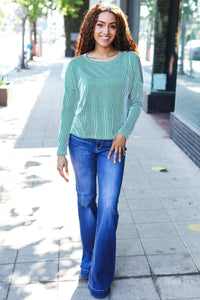 Hello Beautiful Rib Dolman Cropped Sweater Top in Green