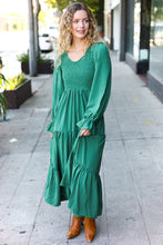 Load image into Gallery viewer, Beautiful You Smocked Ruffle Sleeve Maxi Dress in Green
