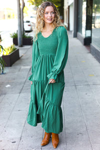 Beautiful You Smocked Ruffle Sleeve Maxi Dress in Green