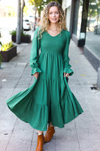 Load image into Gallery viewer, Beautiful You Smocked Ruffle Sleeve Maxi Dress in Green
