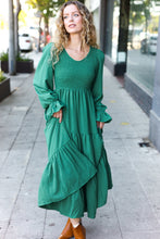 Load image into Gallery viewer, Beautiful You Smocked Ruffle Sleeve Maxi Dress in Green
