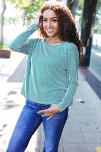 Hello Beautiful Rib Dolman Cropped Sweater Top in Green