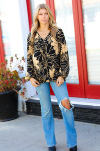 Naturally Charming Black & Taupe Floral V Neck Top