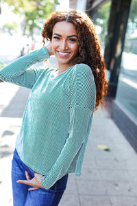 Hello Beautiful Rib Dolman Cropped Sweater Top in Green