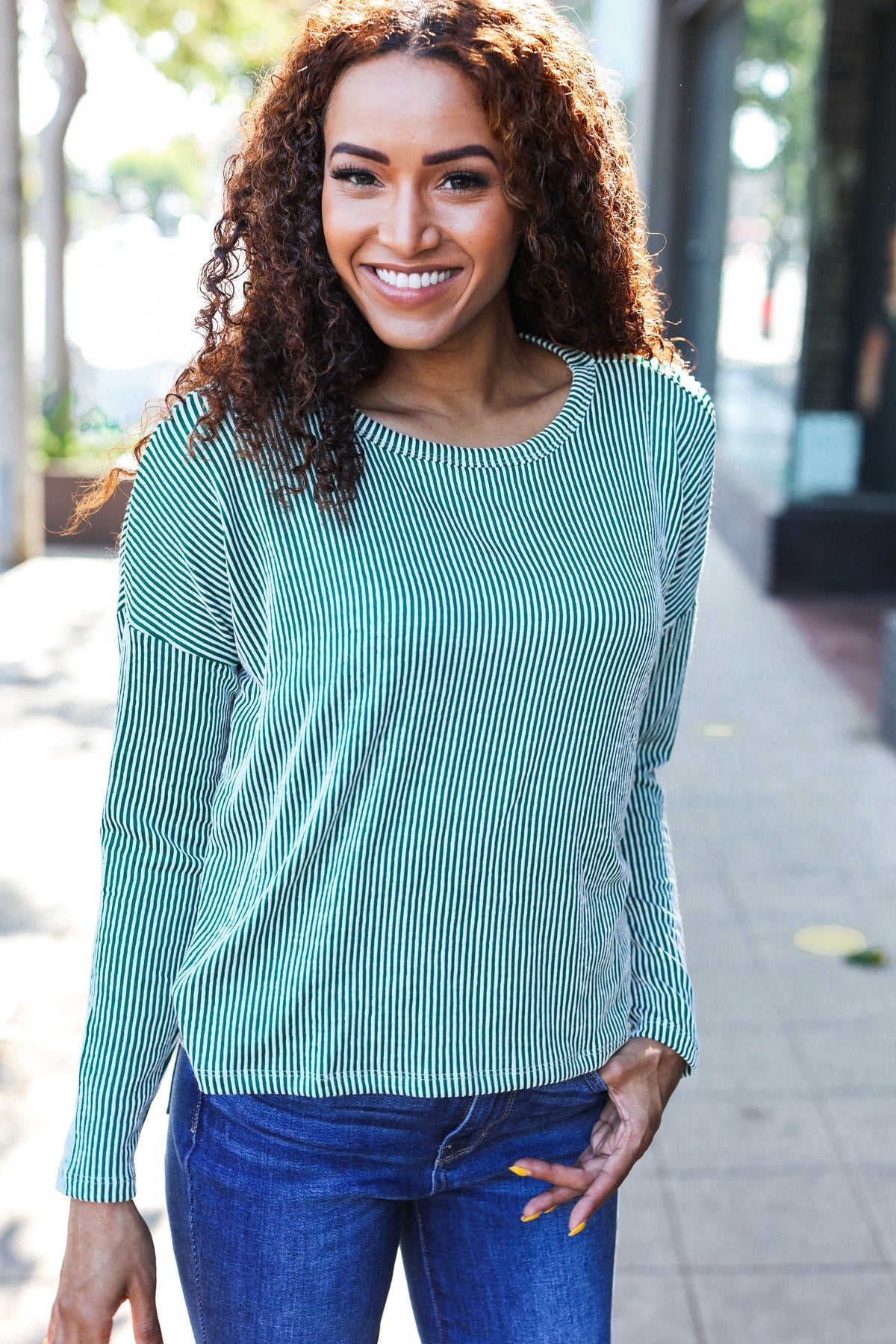 Hello Beautiful Rib Dolman Cropped Sweater Top in Green