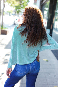 Hello Beautiful Rib Dolman Cropped Sweater Top in Green