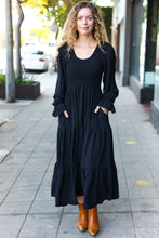 Load image into Gallery viewer, Beautiful You Smocked Ruffle Sleeve Maxi Dress in Black
