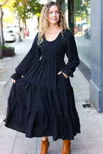 Load image into Gallery viewer, Beautiful You Smocked Ruffle Sleeve Maxi Dress in Black
