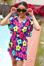 Load image into Gallery viewer, Feeling Bold Navy &amp; Fuchsia Flat Floral Smocked Waist Flutter Sleeve Romper
