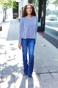 Hello Beautiful Rib Dolman Cropped Sweater Top in Blue