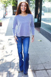 Hello Beautiful Rib Dolman Cropped Sweater Top in Blue