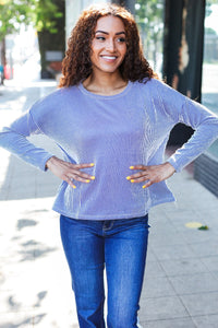 Hello Beautiful Rib Dolman Cropped Sweater Top in Blue