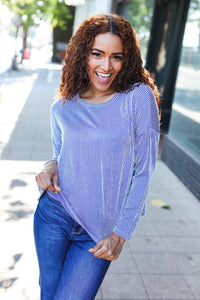 Hello Beautiful Rib Dolman Cropped Sweater Top in Blue