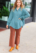 Load image into Gallery viewer, Feeling Bold Button Down Sharkbite Cotton Tunic Top in Teal
