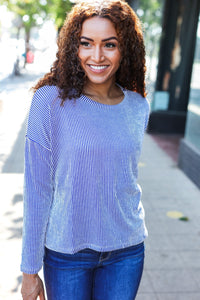 Hello Beautiful Rib Dolman Cropped Sweater Top in Blue