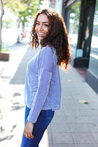 Hello Beautiful Rib Dolman Cropped Sweater Top in Blue