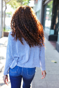 Hello Beautiful Rib Dolman Cropped Sweater Top in Blue