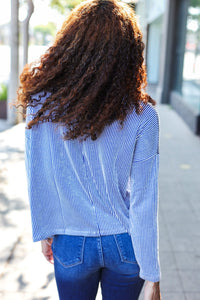 Hello Beautiful Rib Dolman Cropped Sweater Top in Blue