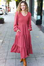 Load image into Gallery viewer, Beautiful You Smocked Ruffle Sleeve Maxi Dress in Marsala
