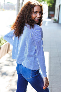 Hello Beautiful Rib Dolman Cropped Sweater Top in Blue