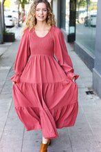 Load image into Gallery viewer, Beautiful You Smocked Ruffle Sleeve Maxi Dress in Marsala
