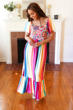Load image into Gallery viewer, Feeling Bold Fuchsia &amp; Teal Striped Medallion Crochet Print Top
