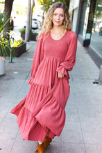 Load image into Gallery viewer, Beautiful You Smocked Ruffle Sleeve Maxi Dress in Marsala
