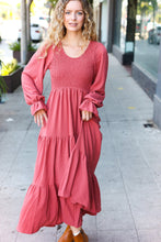 Load image into Gallery viewer, Beautiful You Smocked Ruffle Sleeve Maxi Dress in Marsala
