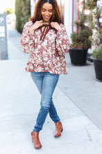 Load image into Gallery viewer, Spread Joy Taupe Floral Front Tie Elastic Long Sleeve Blouse
