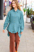 Load image into Gallery viewer, Feeling Bold Button Down Sharkbite Cotton Tunic Top in Teal
