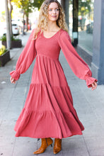 Load image into Gallery viewer, Beautiful You Smocked Ruffle Sleeve Maxi Dress in Marsala
