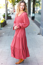 Load image into Gallery viewer, Beautiful You Smocked Ruffle Sleeve Maxi Dress in Marsala
