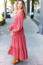 Load image into Gallery viewer, Beautiful You Smocked Ruffle Sleeve Maxi Dress in Marsala
