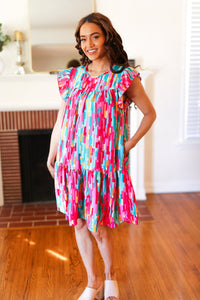 Feeling Bold Multicolor Abstract Print Tiered Ruffle Sleeve Dress