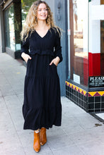 Load image into Gallery viewer, Beautiful You Pintuck Detail Frill V Neck Maxi Dress in Black
