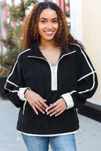 Load image into Gallery viewer, Catch Glances Cinched Waist Half Zip Up Fleece Jacket in Black
