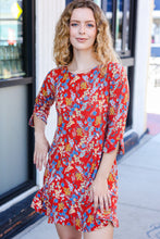 Load image into Gallery viewer, Spread Joy Rust Ruffle Floral Hem 3/4 Slit Sleeve Dress
