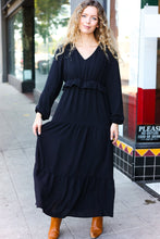 Load image into Gallery viewer, Beautiful You Pintuck Detail Frill V Neck Maxi Dress in Black
