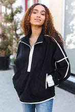 Load image into Gallery viewer, Catch Glances Cinched Waist Half Zip Up Fleece Jacket in Black
