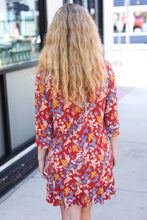 Load image into Gallery viewer, Spread Joy Rust Ruffle Floral Hem 3/4 Slit Sleeve Dress
