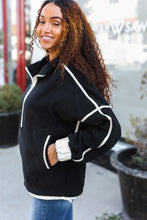 Load image into Gallery viewer, Catch Glances Cinched Waist Half Zip Up Fleece Jacket in Black
