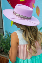 Load image into Gallery viewer, Vacay Vibes Pink Ribbon Leather Tie Hard Rim Hat

