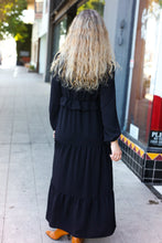 Load image into Gallery viewer, Beautiful You Pintuck Detail Frill V Neck Maxi Dress in Black
