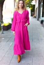 Load image into Gallery viewer, Beautiful You Pintuck Detail Frill V Neck Maxi Dress in Berry
