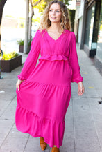 Load image into Gallery viewer, Beautiful You Pintuck Detail Frill V Neck Maxi Dress in Berry
