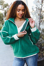 Load image into Gallery viewer, Catch Glances Cinched Waist Half Zip Up Fleece Jacket in Green
