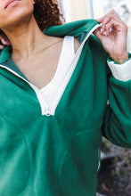 Load image into Gallery viewer, Catch Glances Cinched Waist Half Zip Up Fleece Jacket in Green
